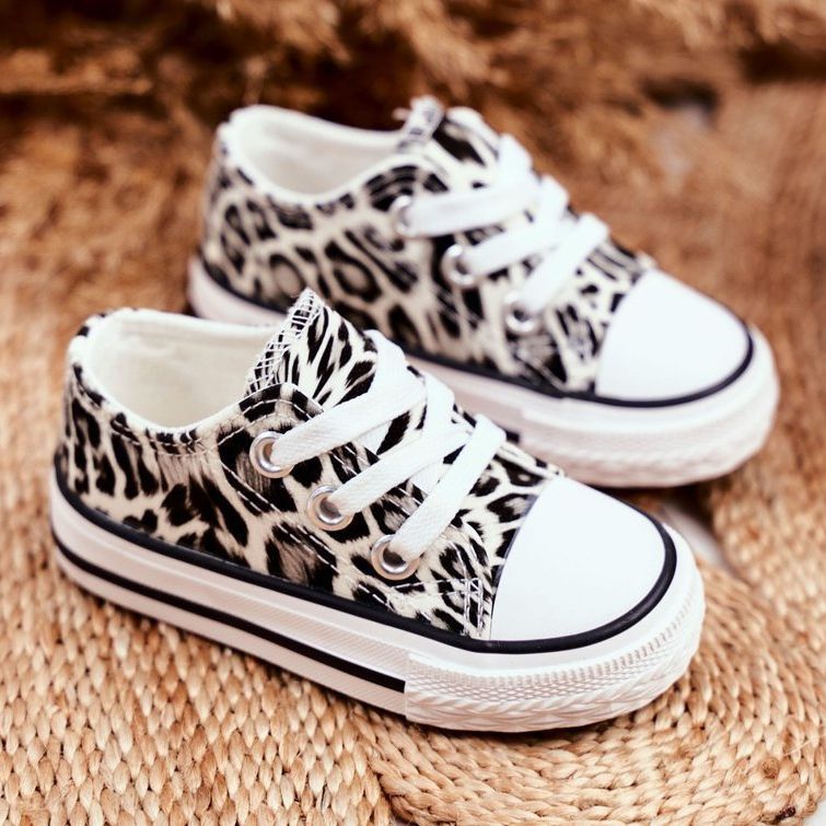 FRROCK Zapatillas para niños Leopardo brillante blanco Berni marrón marrón 1