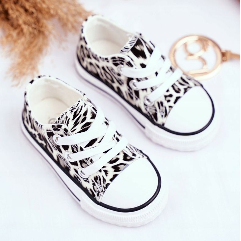 FRROCK Zapatillas para niños Leopardo brillante blanco Berni marrón marrón 2