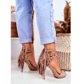 LU BOO Sandalias De Mujer Con Tacón Alto Gladiador Beige Carnaval 5