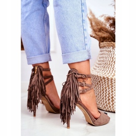 LU BOO Sandalias De Mujer Con Tacón Alto Gladiador Taupe Carnival marrón 4