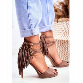 LU BOO Sandalias De Mujer Con Tacón Alto Gladiador Taupe Carnival marrón 5
