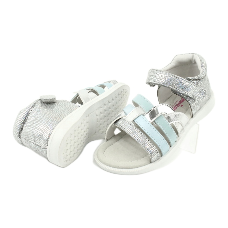 American Club Sandalias de niñas con tacón GC26 Inserto de cuero plata 3