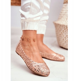 Lu Boo - Bailarinas para mujer, color oro rosa, calado, trenzado, transporte rosado 1