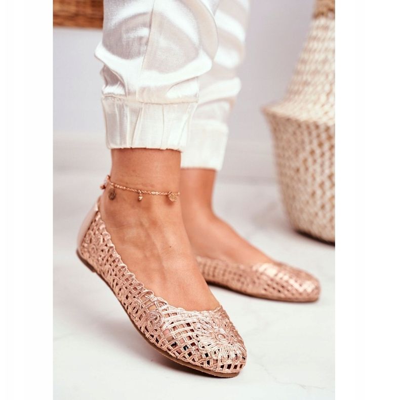 Lu Boo - Bailarinas para mujer, color oro rosa, calado, trenzado, transporte 1