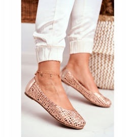 Lu Boo - Bailarinas para mujer, color oro rosa, calado, trenzado, transporte rosado 3