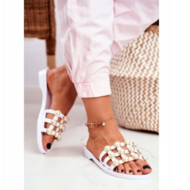 LU BOO Pantuflas de Goma Mujer Blancas Estelle Perlas blanco 3
