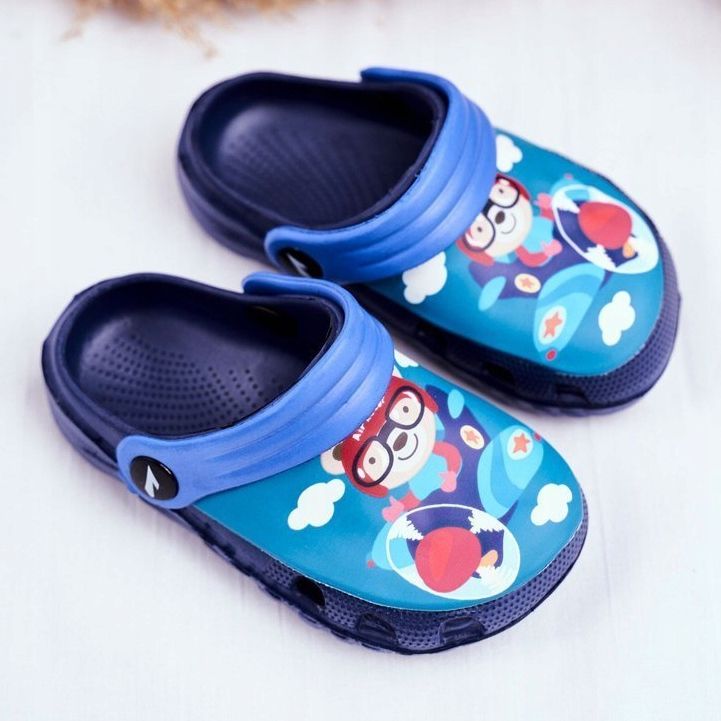 Pantuflas Infantiles Foam Crocs Azul Marino Teddy Bear Pilot SuperFly 1