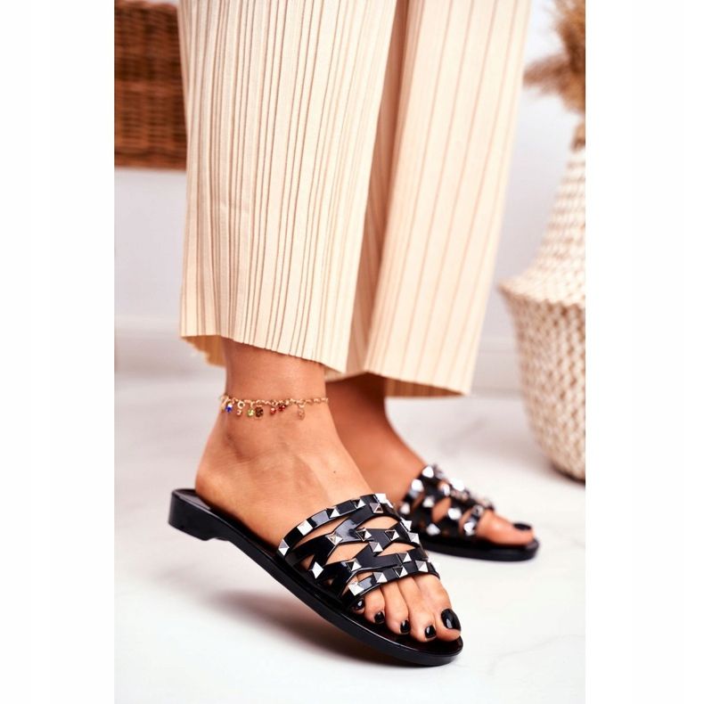 LU BOO Pantuflas negras para mujer con tachuelas de goma Patty negro 1