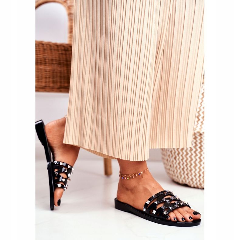 LU BOO Pantuflas negras para mujer con tachuelas de goma Patty negro 2