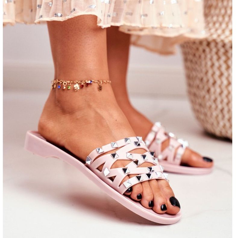 LU BOO Zapatillas de mujer rosa con tachuelas de goma Patty rosado 1