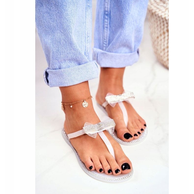 LU BOO Zapatillas De Goma De Mujer Chanclas Blancas Diamantes De Imitación Lou blanco 1