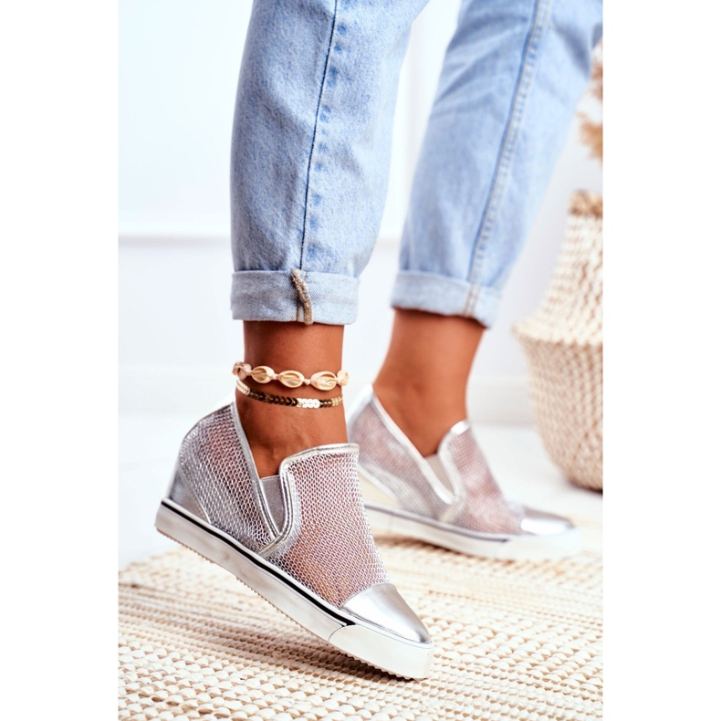 Zapatillas de mujer Lu Boo con malla plateada Morgono gris 1 Zapatillas de mujer Lu Boo con malla plateada Morgono gris 1