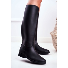 SEA Botas de lluvia negras para mujer debajo de la rodilla Botas de montar negras con llovizna negro 2