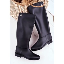 SEA Botas de lluvia negras para mujer debajo de la rodilla Botas de montar negras con llovizna negro 1