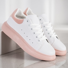 SHELOVET Zapatillas en una plataforma de polvo blanco rosado 1
