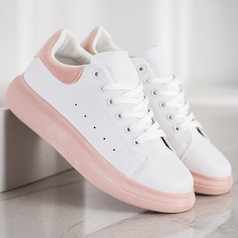 SHELOVET Zapatillas en una plataforma de polvo blanco rosa 1