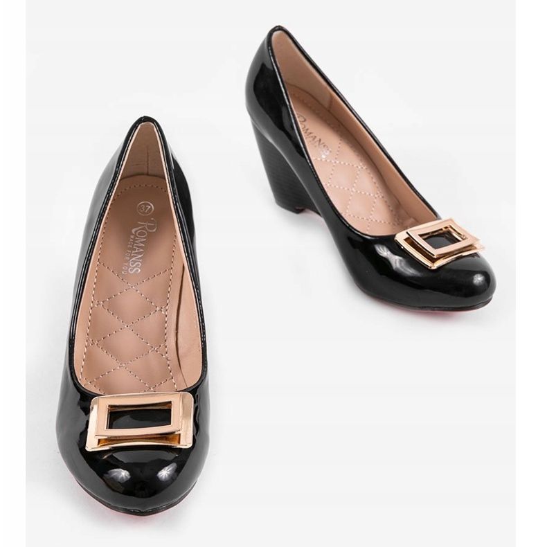 Salón de cuña negro con hebilla 0089-1 2 Salón de cuña negro con hebilla 0089-1 2