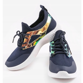 Zapatillas deportivas azul marino HB-42 dorado 2