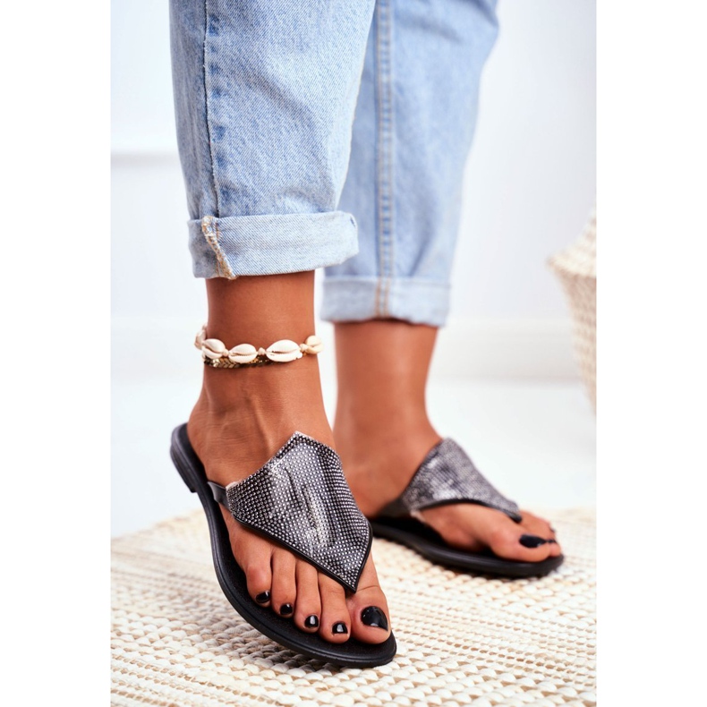Pantuflas de mujer de goma Lu Boo Chanclas negras con lentejuelas Anika negro 1