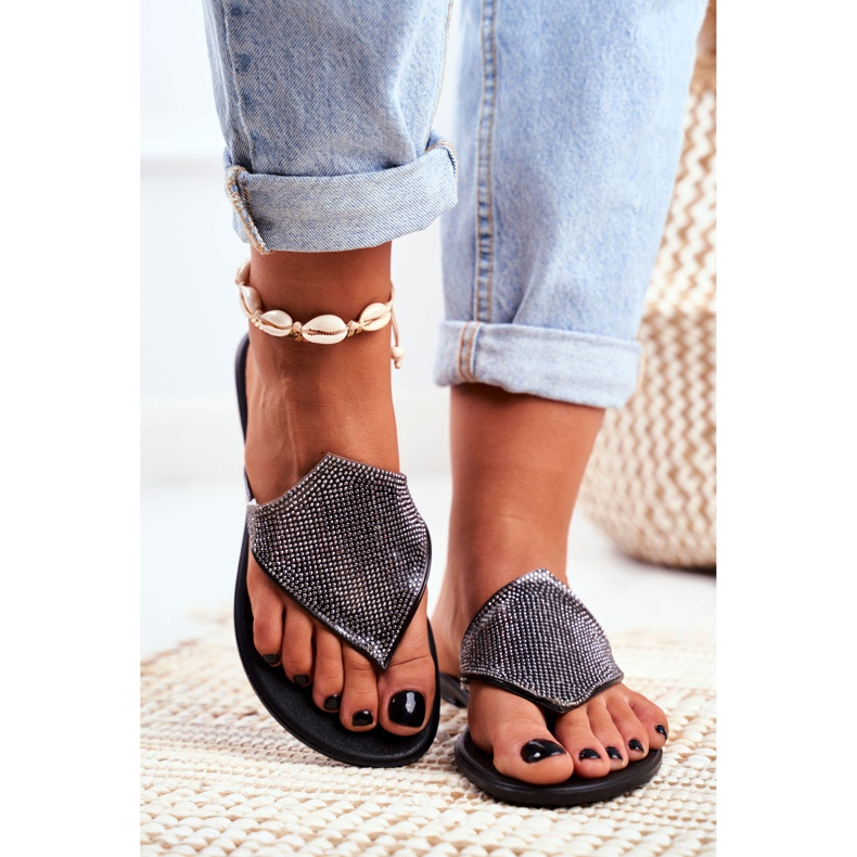Pantuflas de mujer de goma Lu Boo Chanclas negras con lentejuelas Anika negro 2