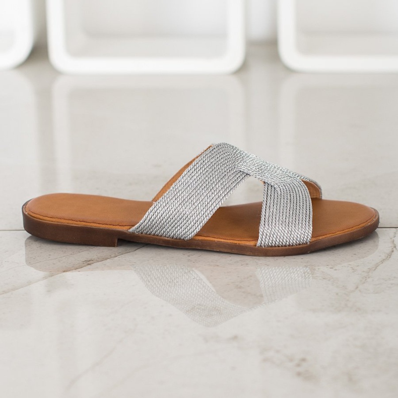 SHELOVET Pantuflas plateadas con estilo gris 2