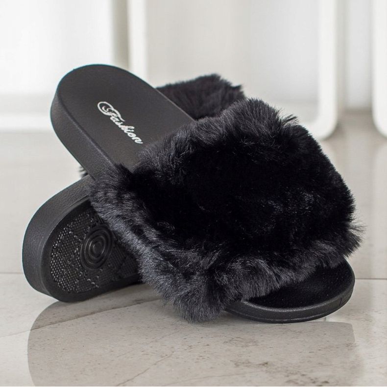 Bona Chanclas de moda con piel negro 1
