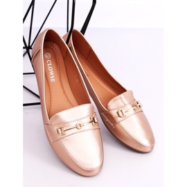 9F176 Mocasines metalizados color champán rosado 3