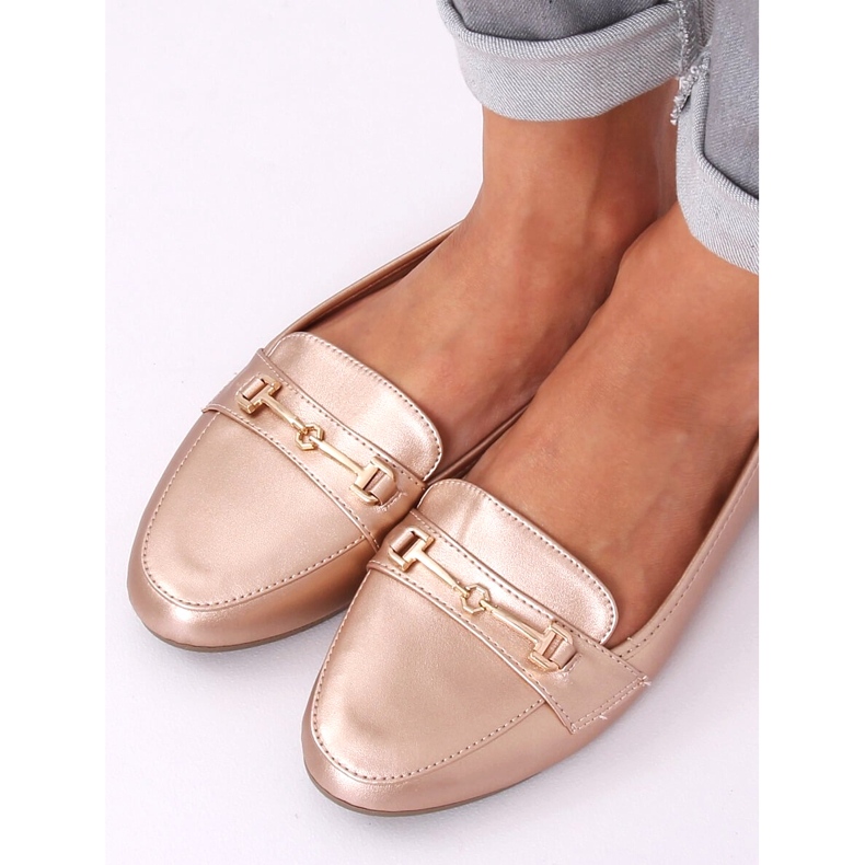 9F176 Mocasines metalizados color champán rosa 1