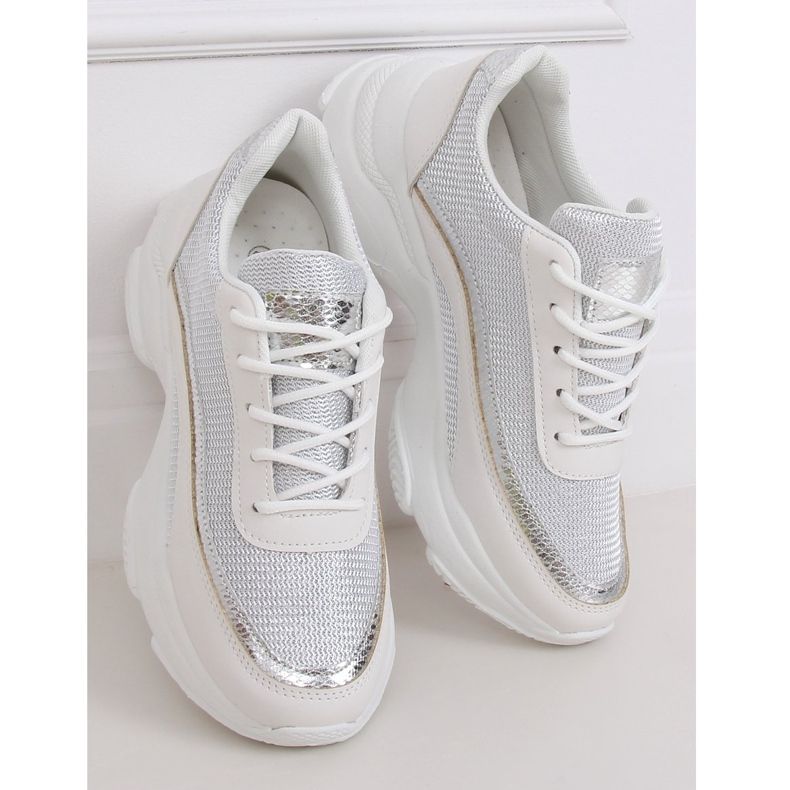 Zapatillas deportivas de mujer blancas y plateadas 3178 Plata blanco 1
