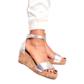 SEA Sandalias de mujer con cuña plateadas MarryMe plata 1