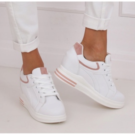 Zapatillas blancas BY-0370 WHITE / PINK con cuña oculta blanco 3