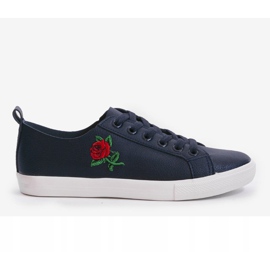 Zapatillas azul marino con flor 1727-02 1