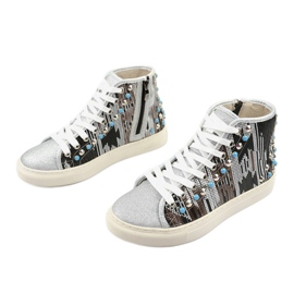 Zapatillas altas plateadas ricamente decoradas D17-27027 plata gris multicolor 2