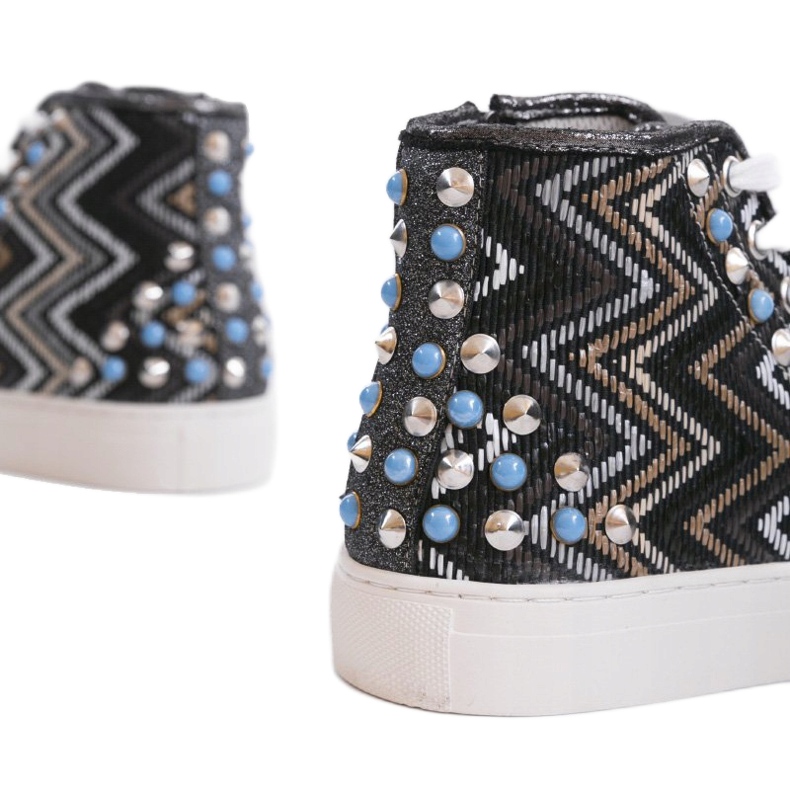 Zapatillas altas negras ricamente decoradas D17-27027 negro multicolor 2 Zapatillas altas negras ricamente decoradas D17-27027 negro multicolor 2