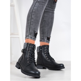 J. Star Botas con cordones con cuero ecológico negro 7