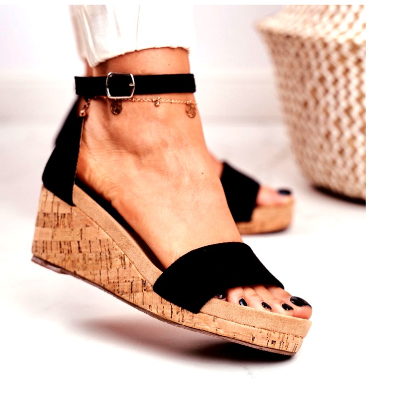 SEA Sandalias de mujer en cuña negro MarryMe 1