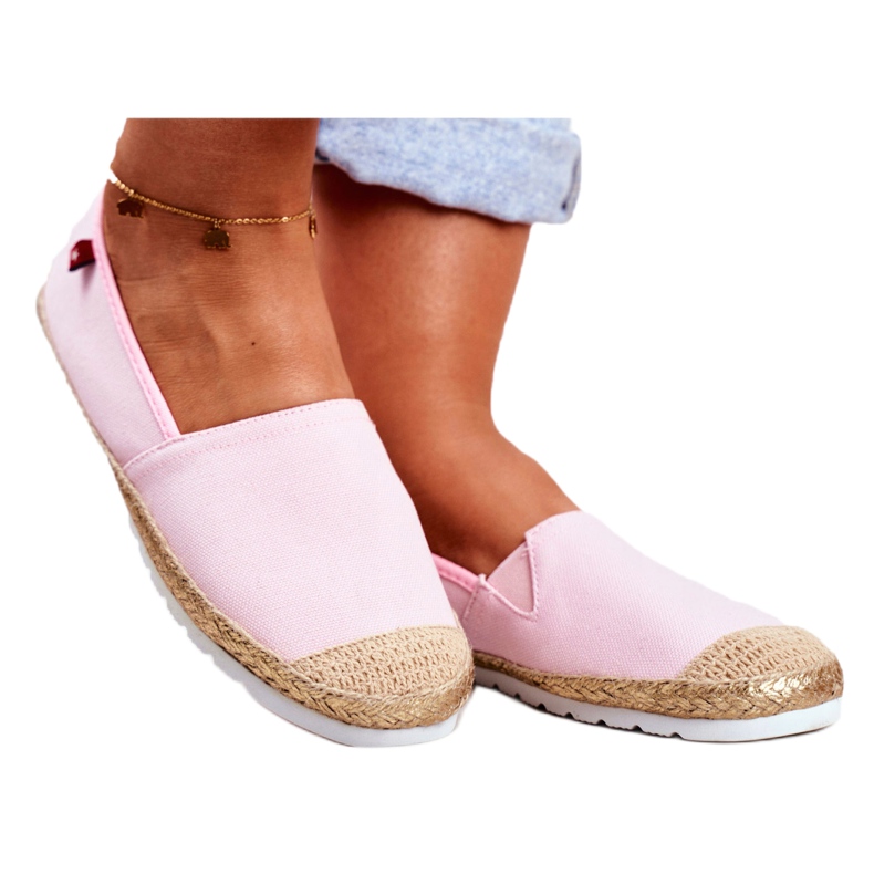 Alpargatas de mujer, suela trenzada Pink Big Star DD274728 beige rosado dorado 3
