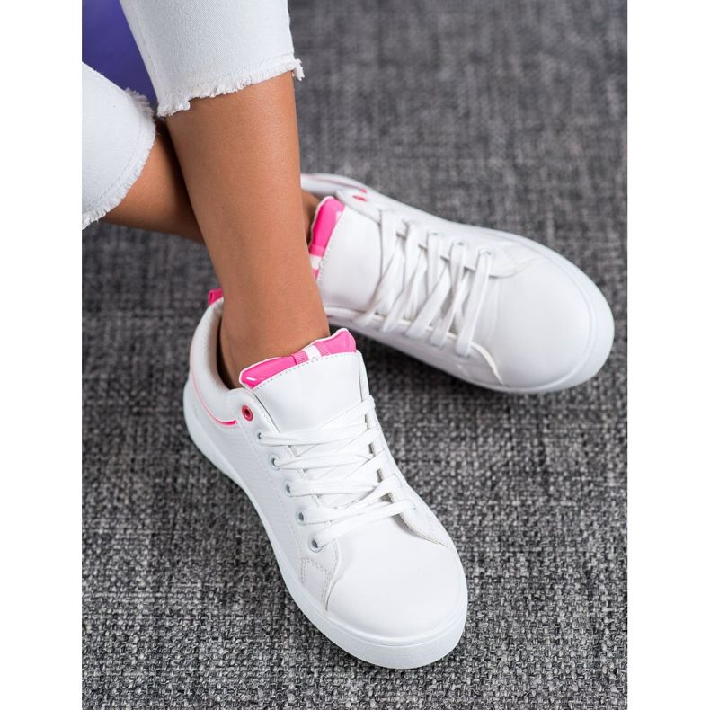SHELOVET Zapatillas elegantes con cuero ecológico blanco rosado 2