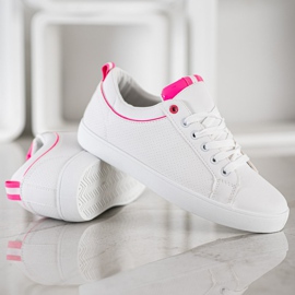 SHELOVET Zapatillas elegantes con cuero ecológico blanco rosado 4
