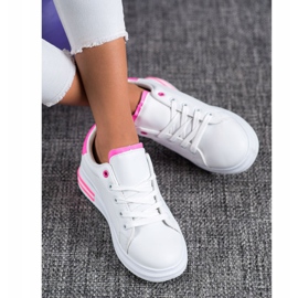SHELOVET Zapatillas de deporte atadas de moda blanco rosado 2