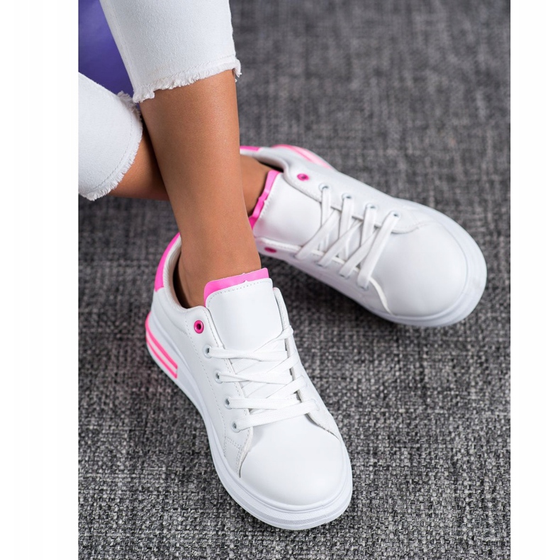 SHELOVET Zapatillas de deporte atadas de moda blanco rosa 2