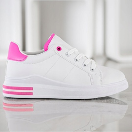 SHELOVET Zapatillas de deporte atadas de moda blanco rosado 3