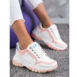 SHELOVET Zapatillas de cuero ecológico blanco rosado 5