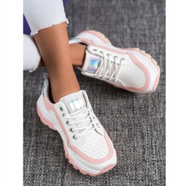 SHELOVET Zapatillas de cuero ecológico blanco rosa 1