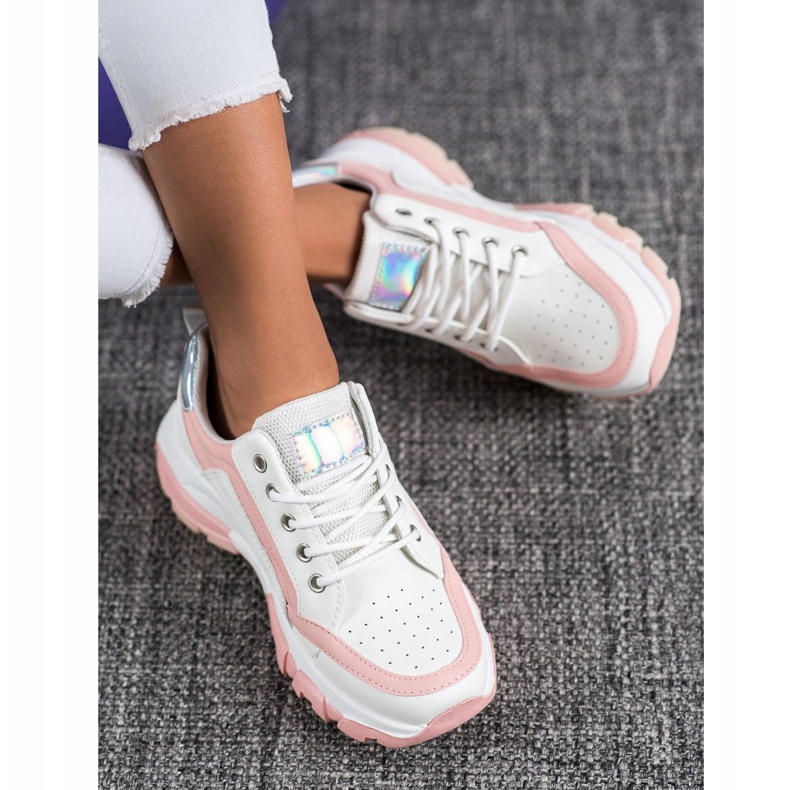 SHELOVET Zapatillas de cuero ecológico blanco rosado 1