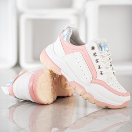 SHELOVET Zapatillas de cuero ecológico blanco rosado 3