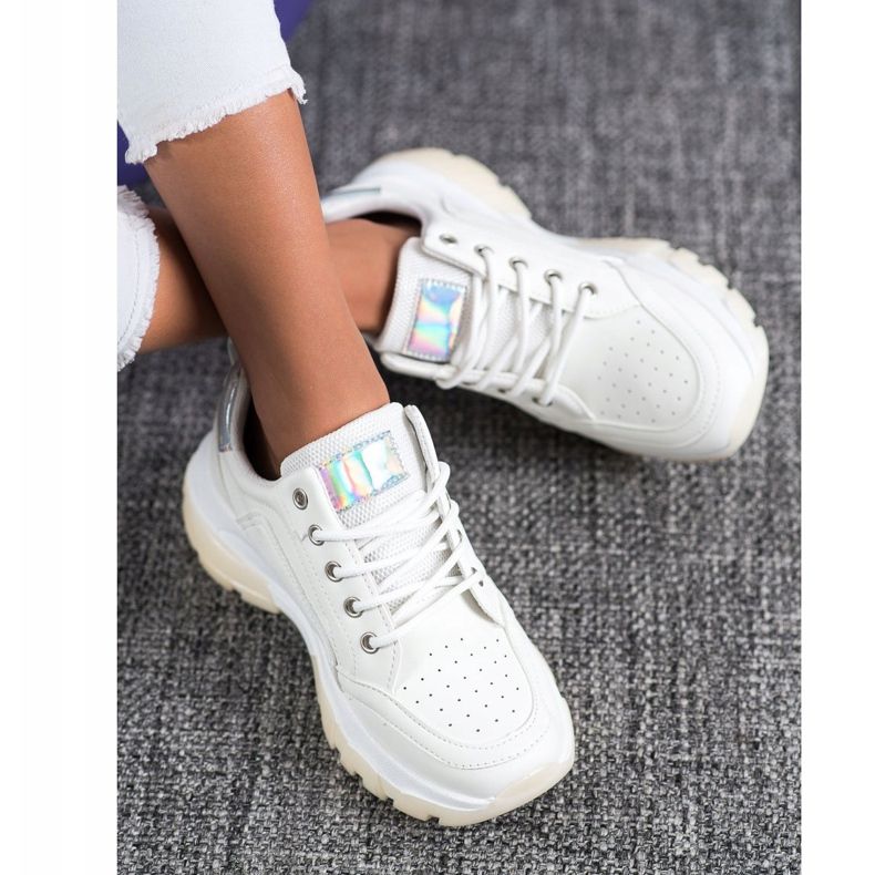 SHELOVET Zapatillas de cuero ecológico blanco 2