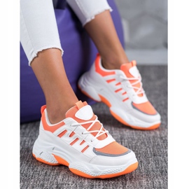 SHELOVET Zapatillas cómodas con malla blanco naranja 1 SHELOVET Zapatillas cómodas con malla blanco naranja 1