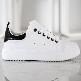 SHELOVET Zapatillas blancas con estilo blanco negro 2