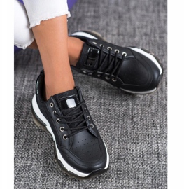 SHELOVET Zapatillas de cuero ecológico negro 1